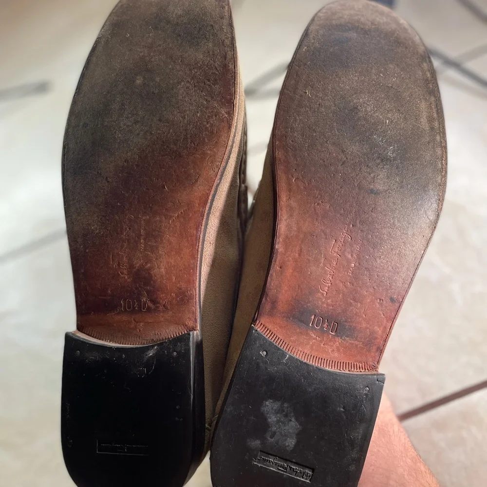 Salvatore Ferragamo Beige Suede Bit Loafers